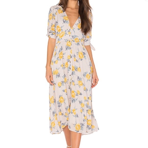 Free People Dresses & Skirts - FREE PEOPLE Yellow Rose Love of My Life Midi Floral Dress